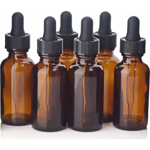 6pcs Empty 30ml Amber Glass Dropper Bottles with Glass Eye Dropper Pipette for Essential Oils Aromatherapy Lab Chemicals 1oz