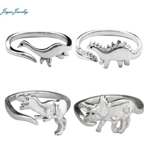 Silver Color Women Lady Jewelry Dinosaur Charm Ring Opening Size Gift Girls Lady