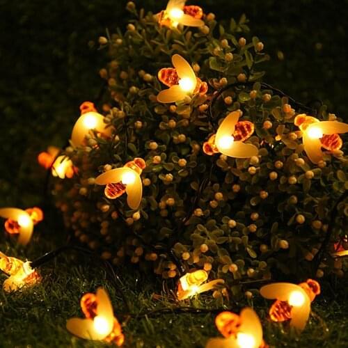 Solar Powered String Light LED Decoration Cute Honey Bee Led String Fairy Light Solar Power Adjustable Lamp for Garden Park