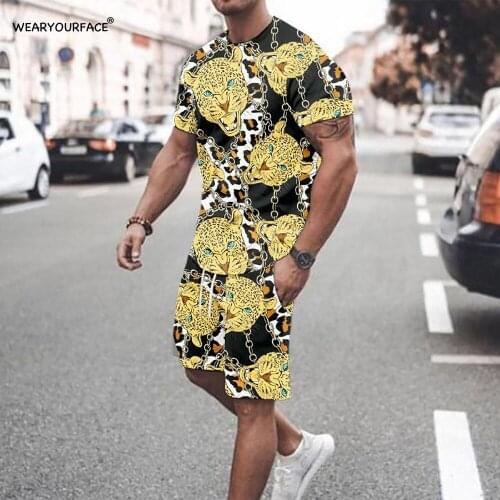 Golden Leopard Eagle 3D All Over Printed T Shirts Shorts Sets Tracksuits Casual Sports Beach Streetwear Vocation Men Clothes