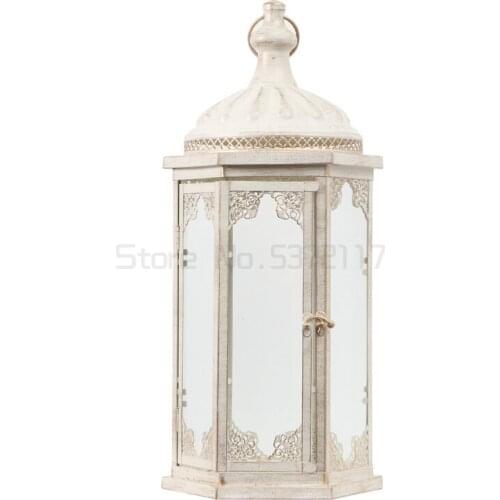 Europe Style Glass & Metal Candle Holder Windproof Candlestick for Indoor & Outdoor Garden Lantern Wedding Decoration