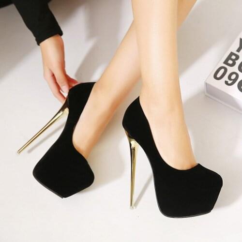 16cm Sexy Pumps Wedding Women Fetish Shoes Concise Woman Pumps Latform Very High Heel Stripper Flock Pumps size 34-45
