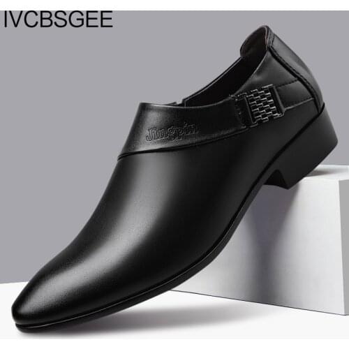 Fashion Men Formal Shoes Male Lace-Up Solid Pointed Toe Dress Leather Shoes Wedding Business Oxfords Shoes