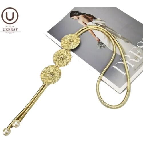 UKEBAY New Round Gold Pendant Necklaces For Women Long Necklaces Clothes Accessories Bohemia Design Jewelry 4 Colors Wholesale