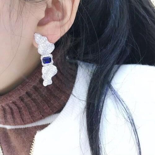 High quality 925 sterling silver with cubic zircon bowknot stud earring fine women jewelry long earring pave stone