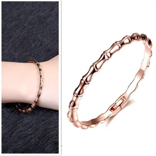 High Quality Rose Gold GP Bangles For Women Bamboo Cuff Bangle Bracelet Wristband Pulseira Femme Wedding Bridal Jewelry Accesory