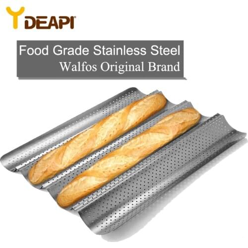 YDEAPI Nonstick Perforated French Bread Pan Loaf Bake Mold Toast Cooking Molding Toaster Pan Cloche Waves Silver Steel Tray
