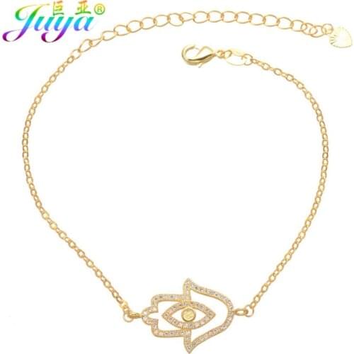 Women Fashion Hamsa Hand Lucky Evil Eye Connector Charm With Gold Chains Hamsa Bracelets