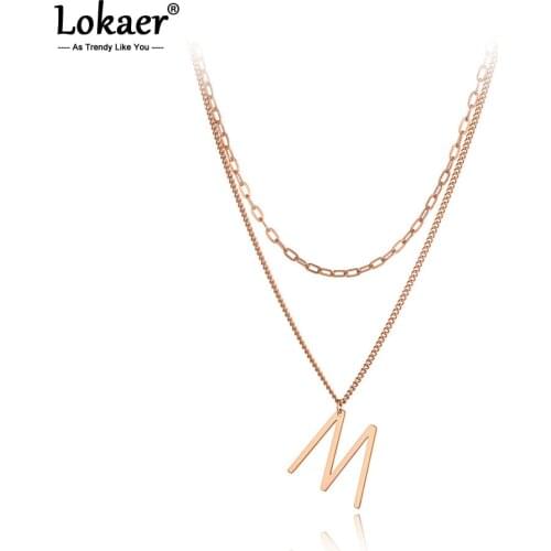 Lokaer Original Design Stainless Steel Double-layer Choker Necklace Trendy Letter M Charm Pendant Chain Link For Women N20235