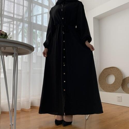 2021 New Long Sleeve Nida Pure Color Islamic Clothing Saudi Robe Full Button Lapel Dress Ladies Abaya Muslim Dress Long Skirt