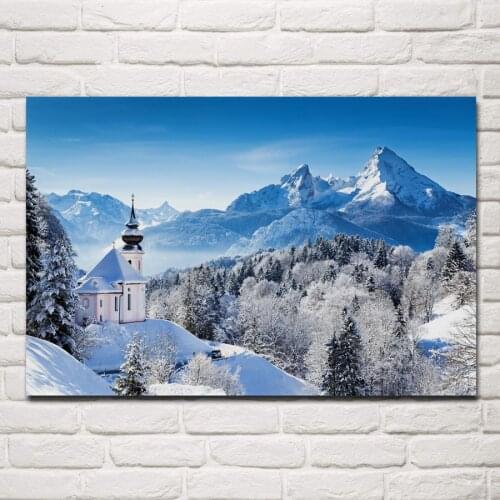 Winter forest woods snow nature landscape KD114 Living room home wall modern modern art decor wood frame fabric poster prints