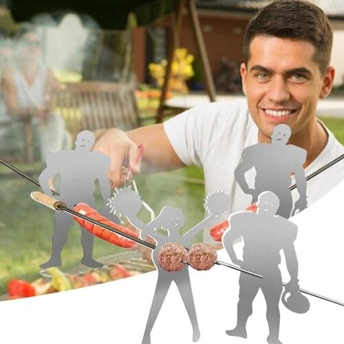 2 PCS Steel Hot Dog/Marshmallow Roasters Hunk Man & Dancing Woman Shaped Campfire Skewer Stick Barbecue Forks for Grill