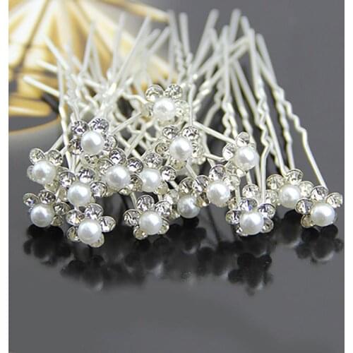 20Pcs Wedding Bridal U Hairpins Imitation Pearl Flower Rhinestone Hair Pins