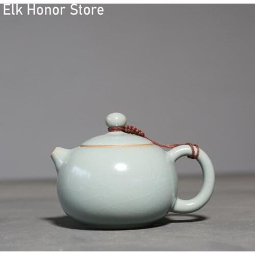 220ml Handmade Azure Ceramic Teapot Ru Kiln Xishi Tea Pots Gracked Glaze Porcelain Kung Fu Pu'er Tea Master Pot Household Teaset