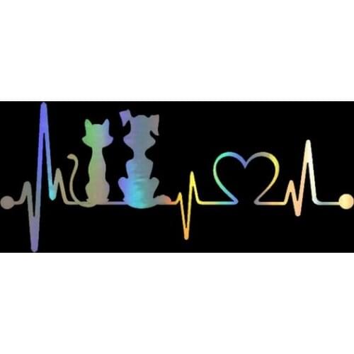Car Sticker 3D 19*8.2cm Dog & Cat Heartbeat Sticker On Car Funny Stickers and Decals Vinyl Car Styling