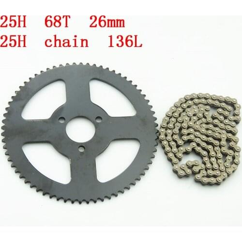 Free shipping 25H Clutch Drum Gear 25H 68T 26mm Sprocket + 25H Chain 136Links For 2 Stroke Minimoto Pocket Bike ATV Quad