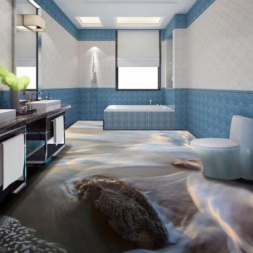 Free Shipping Beach Waves 3D floor wallpaper street hotel waterproof self-adhesive non-slip floor mural