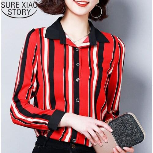 Blusas mujer de moda 2021 womens tops and blouses chiffon blouse plus size Button Striped Turn-down Collar harajuku 2395 50