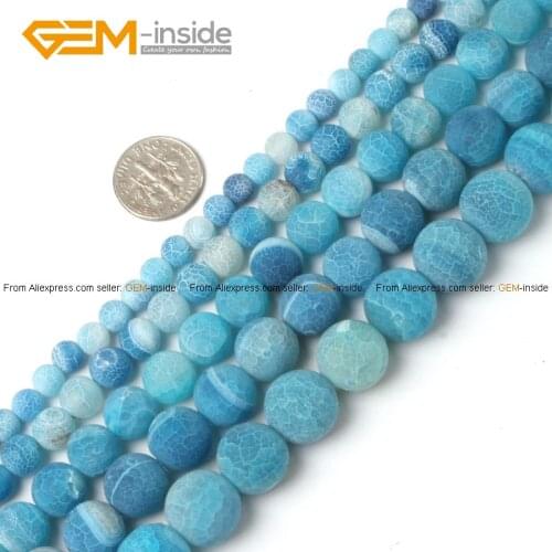 Gem-inside 6-14mm Bule Round Frost Matte Agates Stone Beads For Jewelry Making 15inches DIY Jewellery