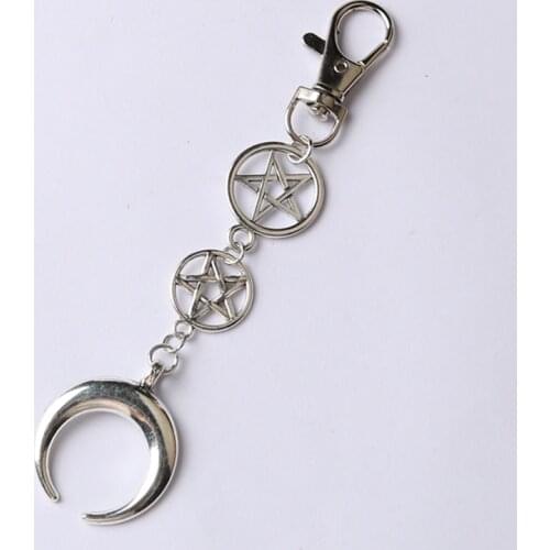 MOON PRIESTESS,crescent moon Keychain,inverted pentagram rotating keychain,upside down moon,occult,goth,gothic,satanic symbols