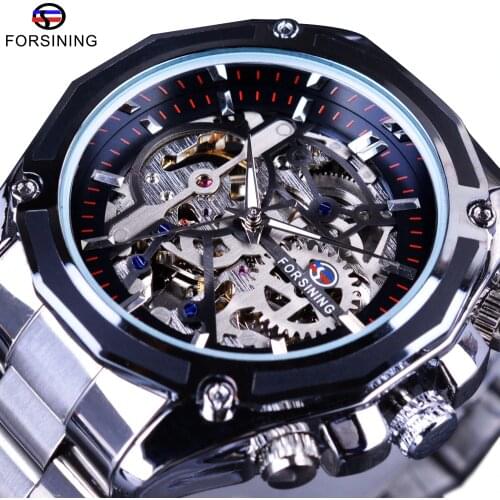 Forsining Mechanical Steampunk Fashion Male Wristwatch Dress Men Watch Top Brand Luxury Stainless Steel Automatic Skeleton Watch