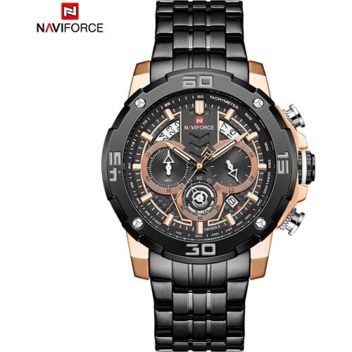 NAVIFORCE Men Watch Sport Chronograph Date Man Wristwatch Top Brand Luxury Black Military Stainless Steel Quartz Male Clock 9175