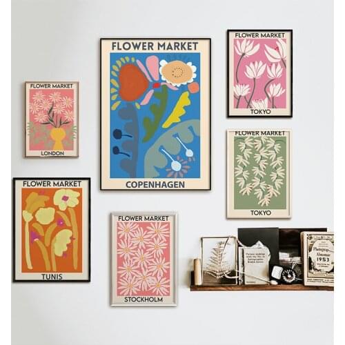 Flower Shop Sign Posters and Prints Florist Gift Flower Market Tunis,Tokyo, Copenhagen, London Canvas Painting Pictures Decor
