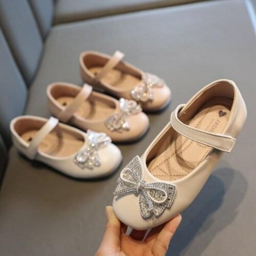 Spring Autumn Girls Shoes String Bead Mary Janes Shoes For Kids Pearls Princess Shoes Bowtie Big Girls Party Shoe 2-12y