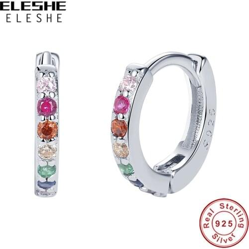 ELESHE Pure 925 Sterling Silver Stud Earrings for Women with Crystal Zirconia 18K Gold Plated Fine Earrings Engagement Jewelry