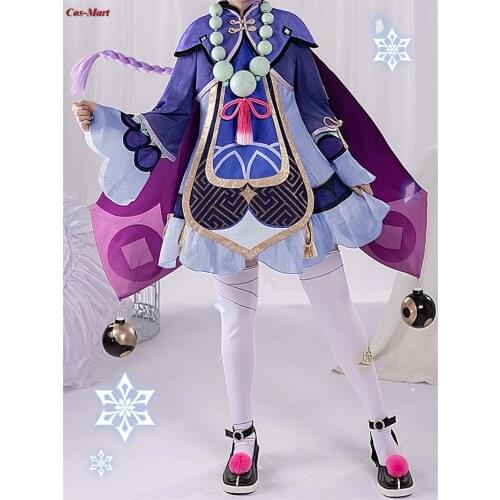 Hot Game Genshin Impact Qiqi Cosplay Costume Cute Girl Fashion Purple Zombie Dress Female Black Carnival Role Play Clothing S-L