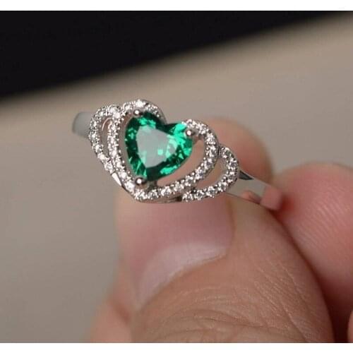 High Quality 925 Silver Double Love Heart-set AAA Zircon Ring Hollow Emerald Engagement Wedding Gift Jewelry Ring Wholesale