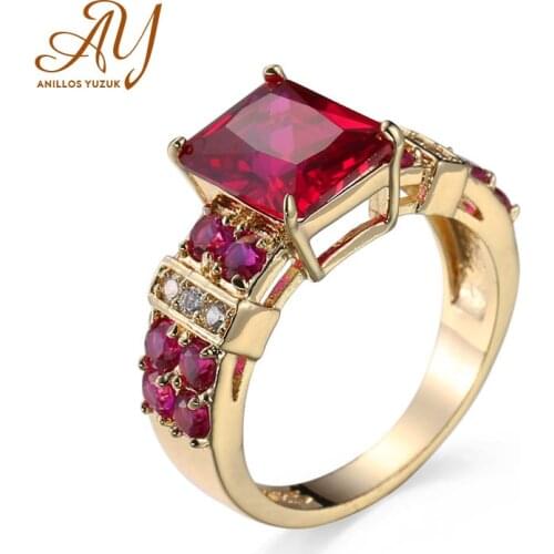 Anillos Yuzuk Simple 925 Sterling Silver Natural Square Red Gemstone Wedding Engagement Rose Gold Ring Jewelry Wholesale