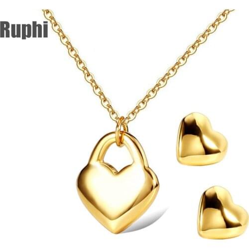Stainless steel Heart Necklace Earrings jewelry set gold Chocker Pendant Necklace Earrings Set ornament