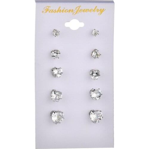 Wholesale 6 Pairs Zircon Stud Earrings Set Heart Square Triangle Shape Jewelry For Women Romantic Earring Set Cute Lover Gift