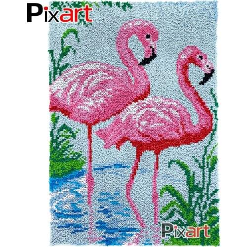 Latch Hook Rug Flamingo Love Crocheting Tapestry Kits DIY Carpet Rug Chunky Yarn Needlework Knitted Floor Mat Hobby & Crafts