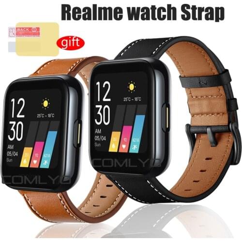 Leather strap for Realme watch band High quality belt wrist bands bracelet with screen protector film