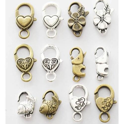 10pcs Flower Lobster Clasp Antique Silver Hooks for Keychain Necklace Bracelet Chain DIY Jewelry Making Findings Components