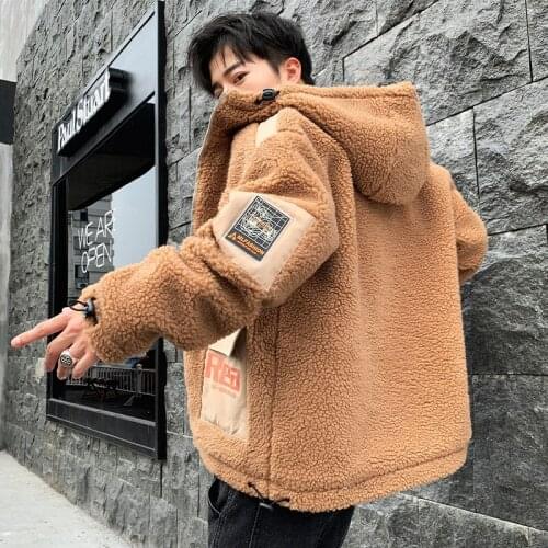 Winter Lamb Wool Jacket Mens Fashion Hooded Cotton-padded Korean Plus Velvet Thick Tooling Casacas Para Hombre Clothing Coats