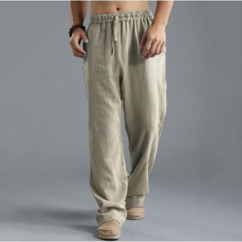 2021 Cross-border Fashion Mens Trousers Washed Cotton Loose Pants Breathable Casual Trousers /40