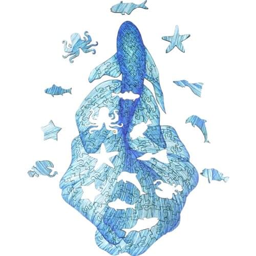 New Wooden Jigsaw Puzzle Blue Fish Animal Shapes Unique Wooden Puzzles For Adults Children 3D Wood DIY Puzzle Crafts Gifts Toys