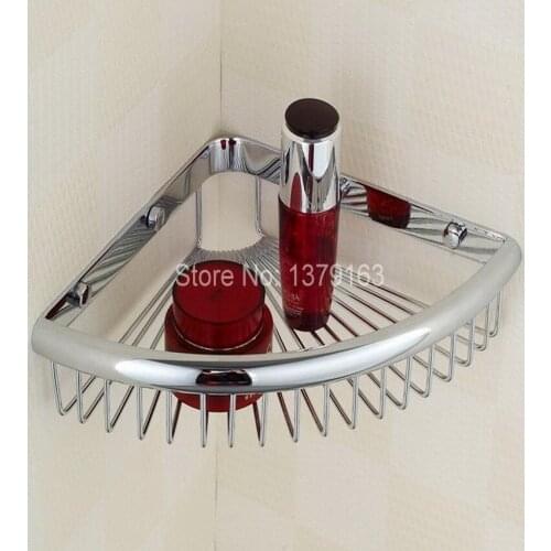 New Polished Chrome Wall Mounted Bathroom Accessory Single Tier Soap / Sponge Corner Shower Storage Basket aba512