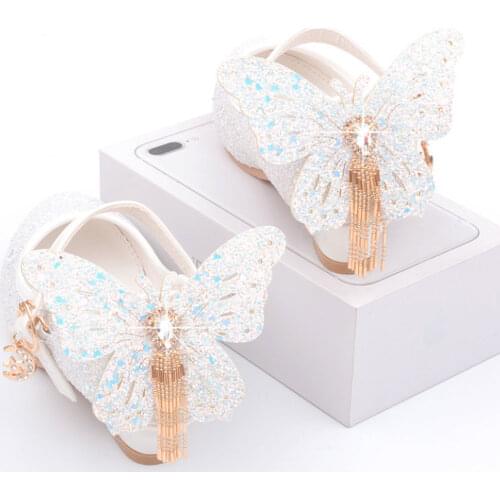 White Flower Girls Shoes Sparkly Kids Sequin Princess Shoes for Birthday Party Solid Colors 4-13 years old Child 8 10 12 Shoes