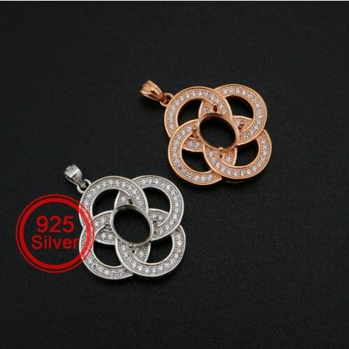 7x9MM Oval Prong Pendant Settings Flower Solid 925 Sterling Silver Rose Gold Plated Charm Bezel DIY Gemstone Supplies 1421160