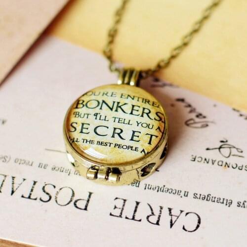 Kids Girls Special Gifts Essential Oil Diffuser Necklace Time Gem Alice In Wonderland Bonkers Secret Glass Pendant Necklace