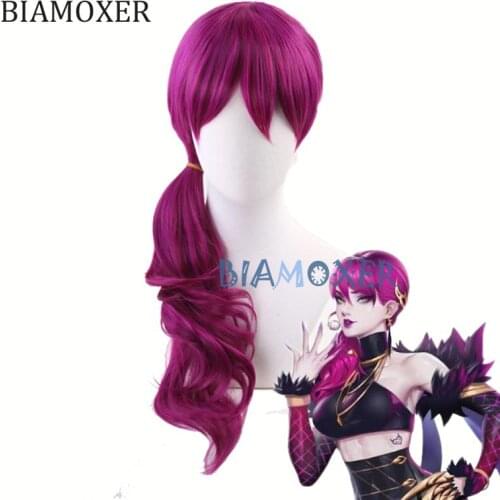 Agonys Embrace K/DA Evelynn Reddish Violet Long Wig Cosplay Costume KDA Women Heat Resistant Synthetic Hair Wigs