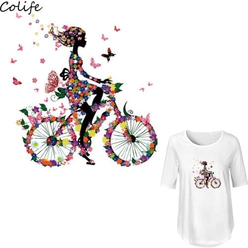 Butterly Patches Iron On Stickers Biking Girl Washable Diy Accessory New Design Print On T-Shirt Parches Ropa