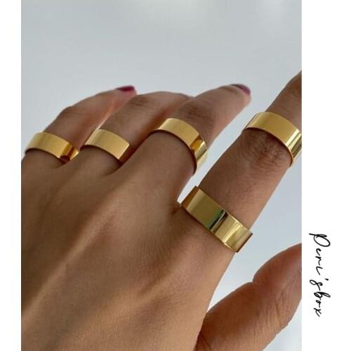 PerisBox 2021 minimalist street style band ring plain daily anillos gold color titanium steel smooth wide rings for women men