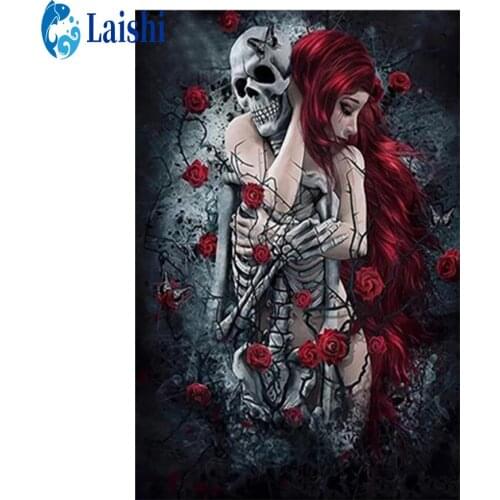 Full square/Round Red rose female skull Diamond embroidery diamond Painting Cross Stitch Rhinestone Of picture Mosaic Diamond