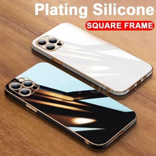 Luxury 6D Plating Square Frame Soft Silicone Case for iPhone 11 12 Pro Max Mini X XS XR 7 8 Plus SE 2020 Shockproof Bling Cover