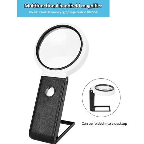 Handheld Magnifying Glass 6X 25X Magnifier Jewelry Appraisal Reading High Magnification Acrylic Optical Lens Loupe With 8 LED UV